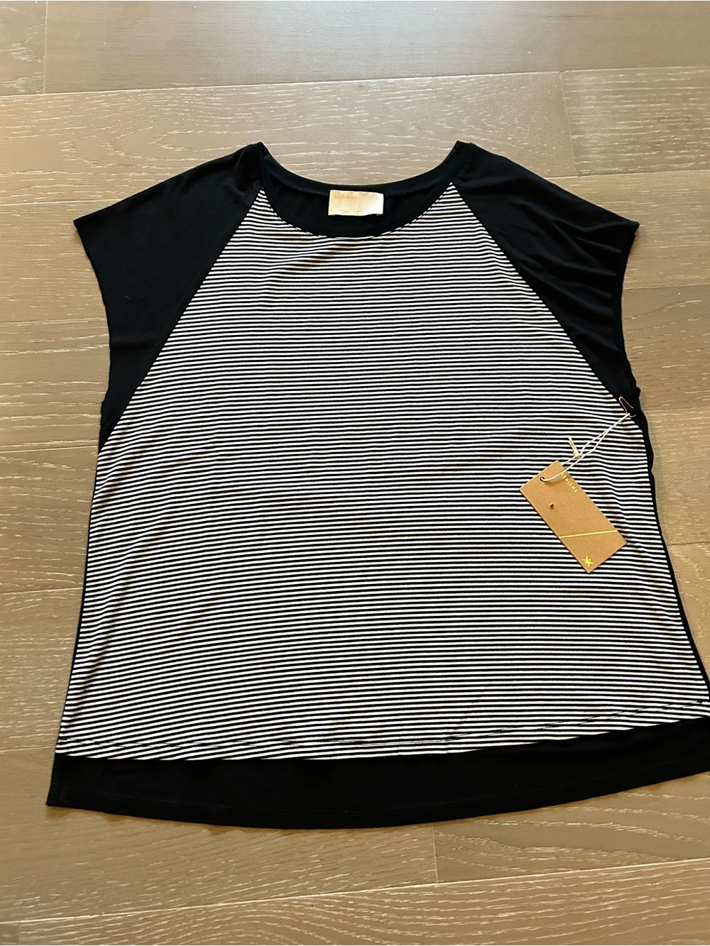 Women’s Kerishma Black and White Striped Raglan Short Sleeve Tee